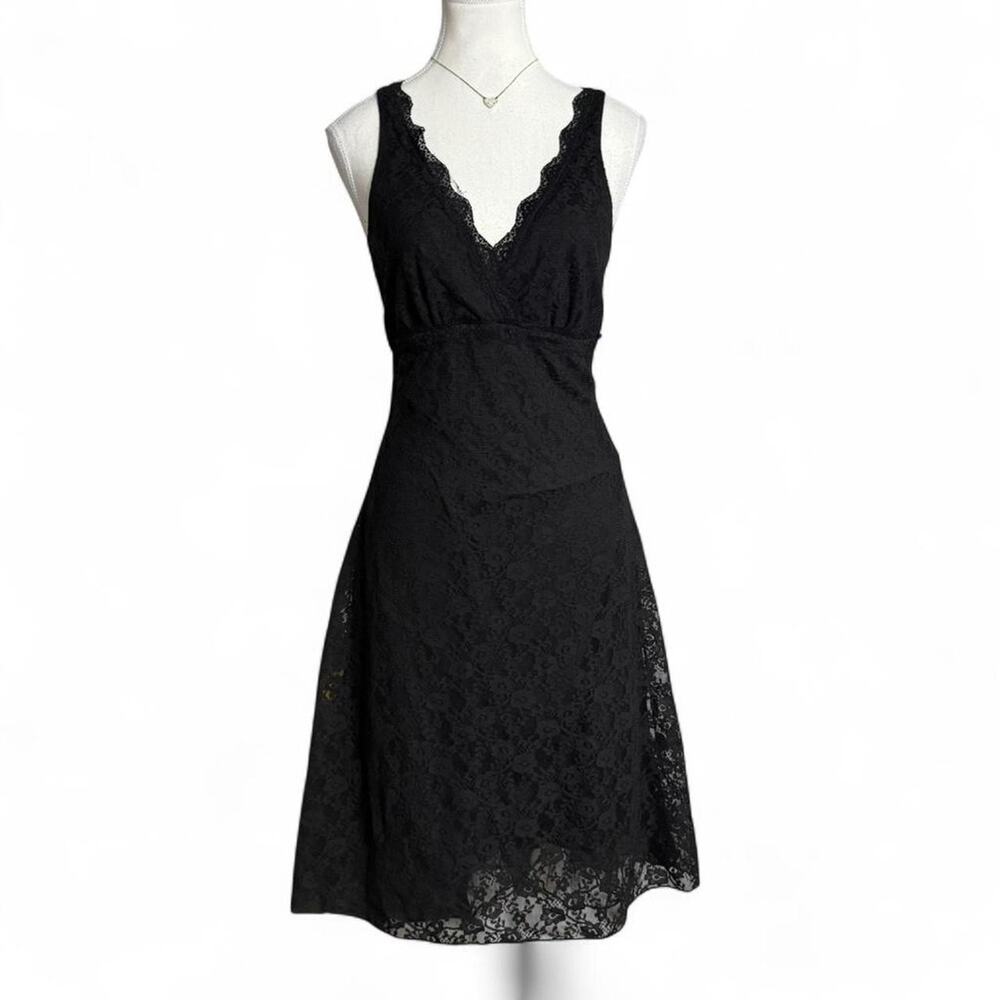 Trixxi Vintage Black Lace Baby Doll Maxi Dress Plunging V Neckline size large